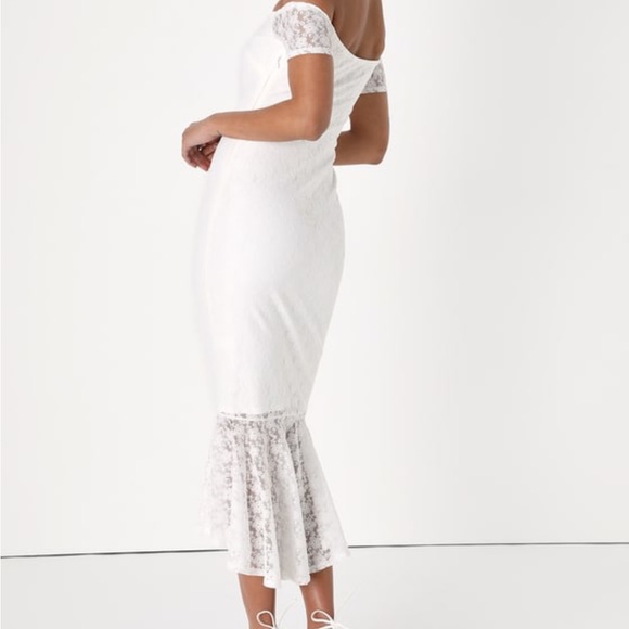Ivory Lace off the shoulder midi dress - Picture 4 of 10
